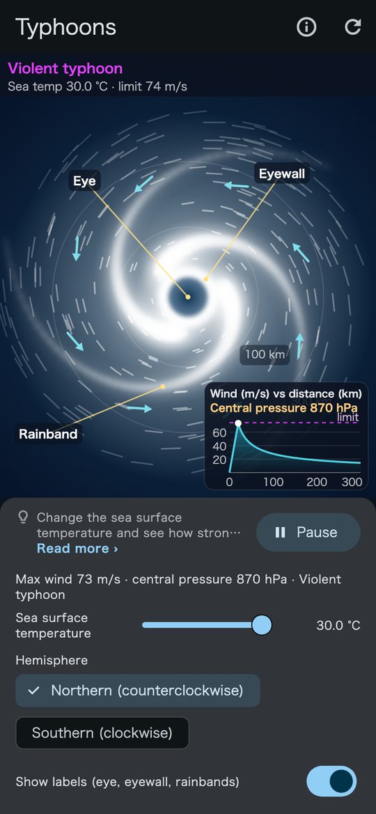 Eye, eyewall and spiral bands
